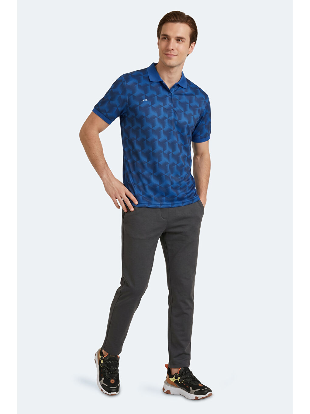 Erkek Polo Yaka Saks Mavi Tişört-1