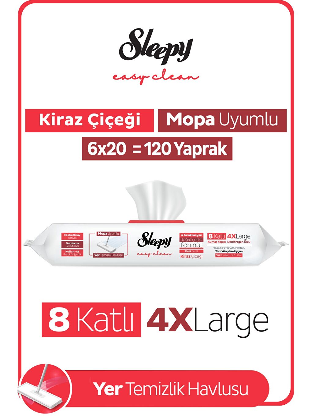 Easy Clean Kiraz Çiçeği Mopa Uyumlu Yer Temizlik Havlusu&Mendili 6x20 (120 Yaprak)