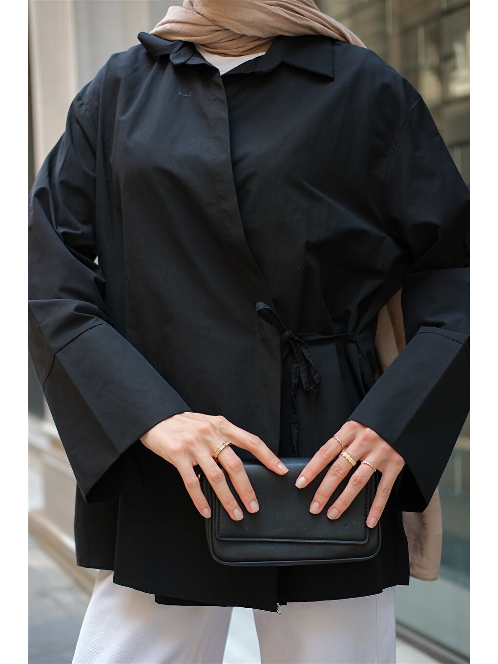 Kadın Yandan Bağlamalı Gömlek Siyah-3