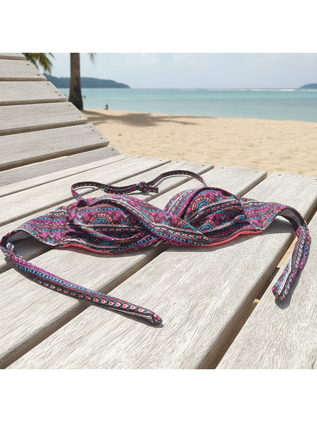Siyah Kadın Plaj Giyim Desenli Bikini Üst Bb2571-1