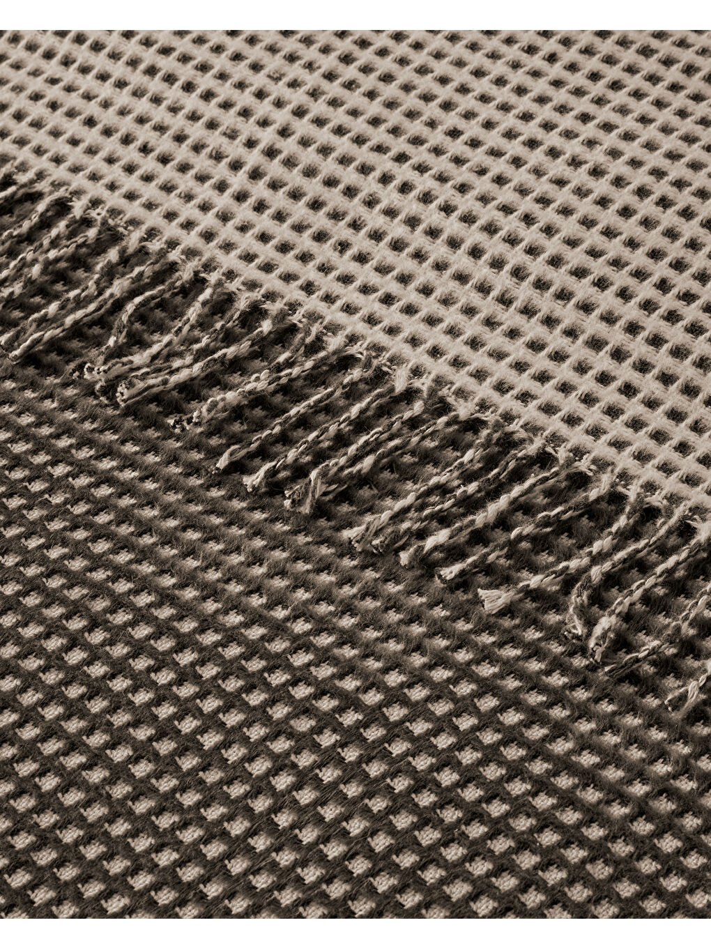 Plain Waffle Pamuklu Tek Kişilik Battaniye Antrasit - Bej-1