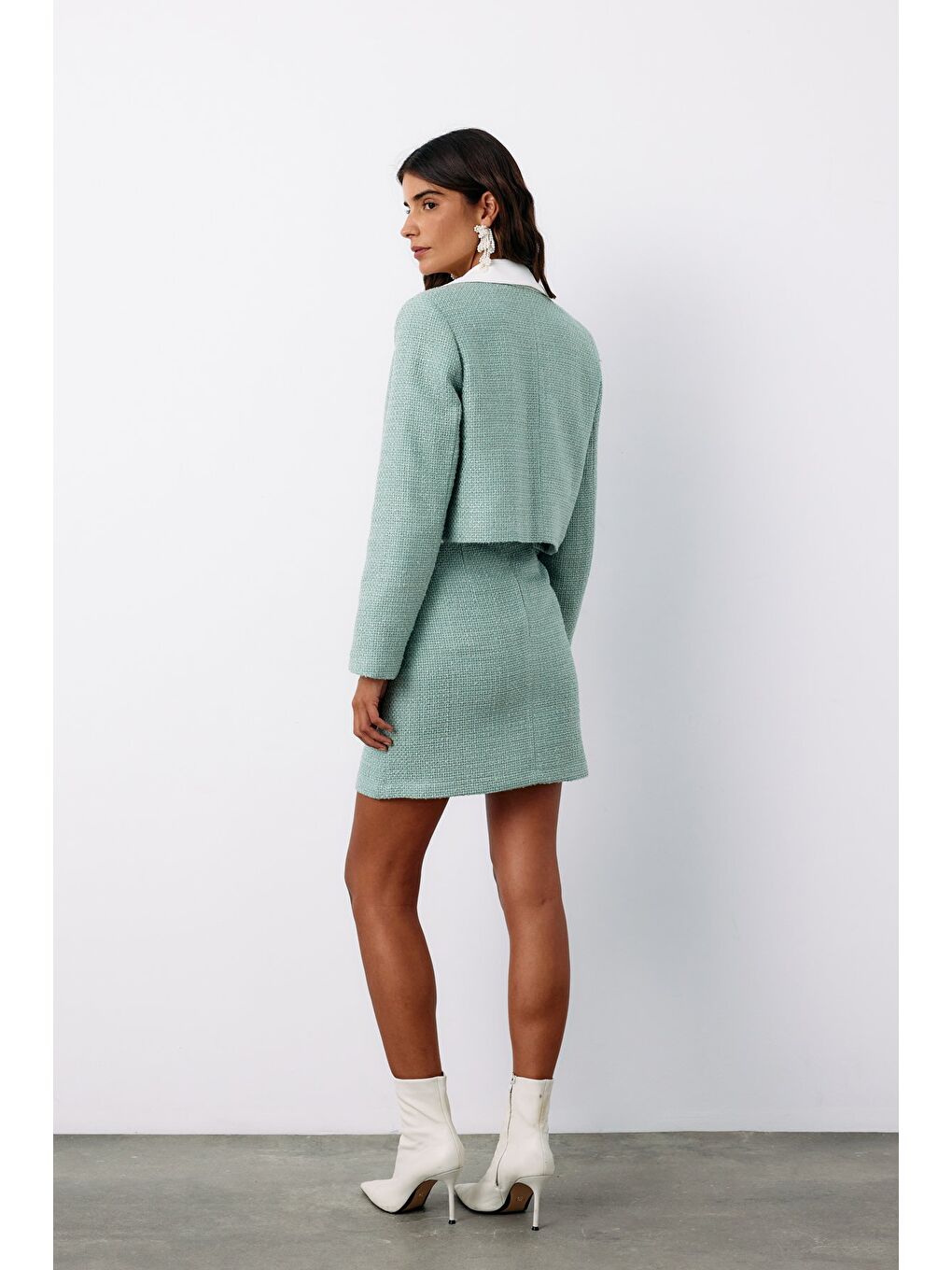 Yeşil Aksesuar Detaylı Tüvit Ceket - Mint-1