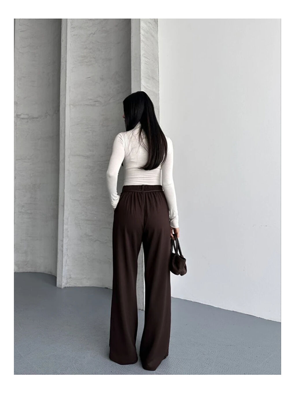 Kahverengi Modal Kumaş Bel Detay Pantalon Kahve-3