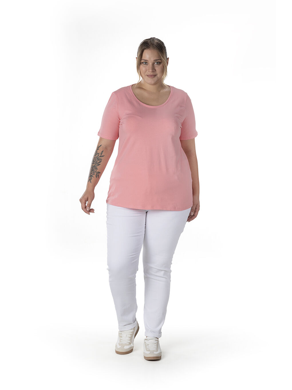 Pembe Büyük Beden Kısa Kol Basic T-shirt 10971529-1