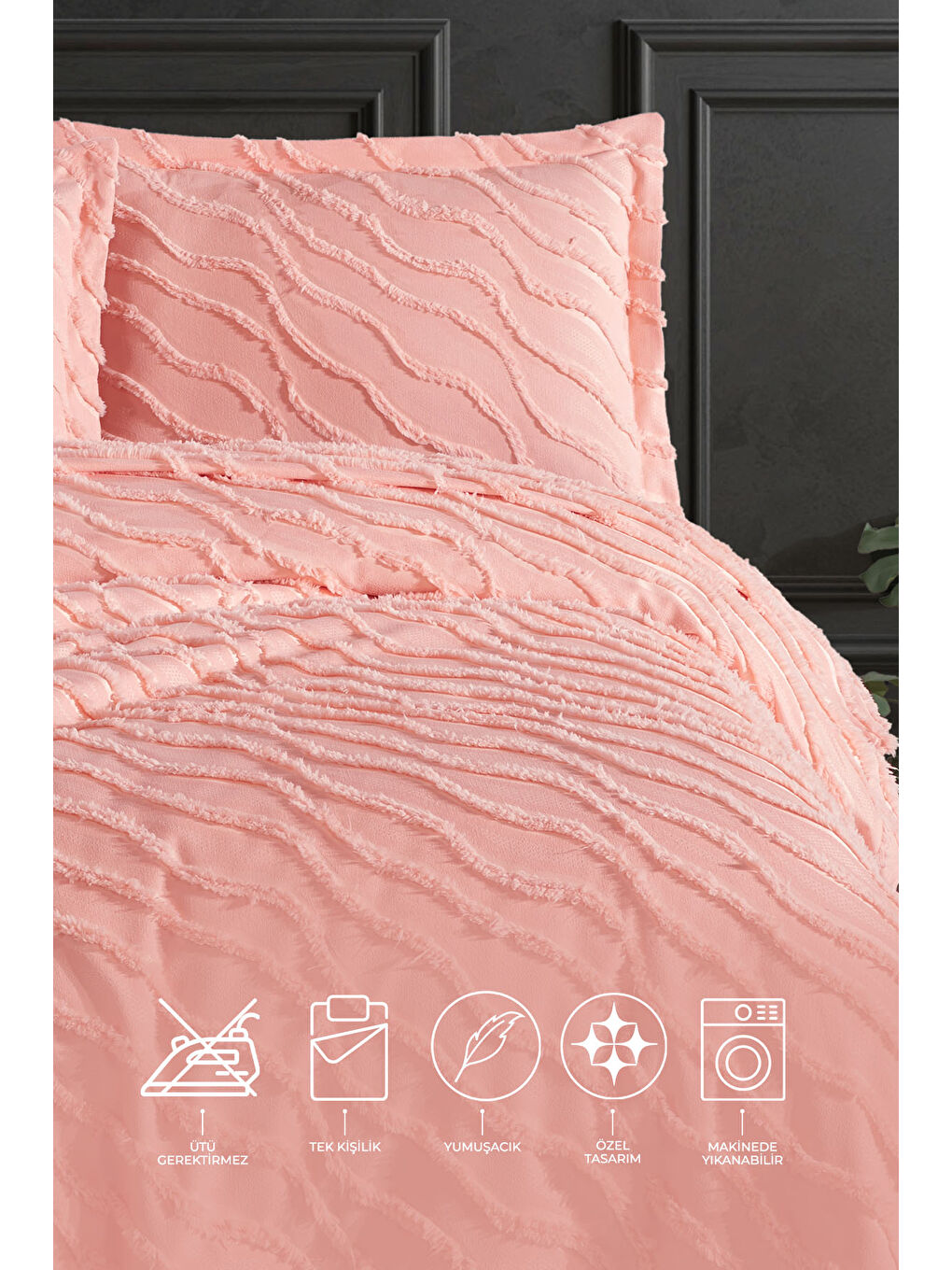 Pembe Verona Yatak Örtüsü Tek Kişilik (180x240 cm) Somon-1