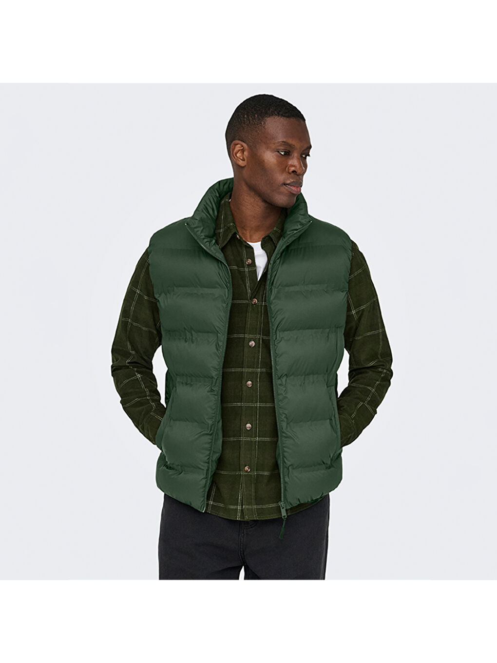 Union Seamless Life Puffer Erkek Haki Dik Yaka Yelek-1