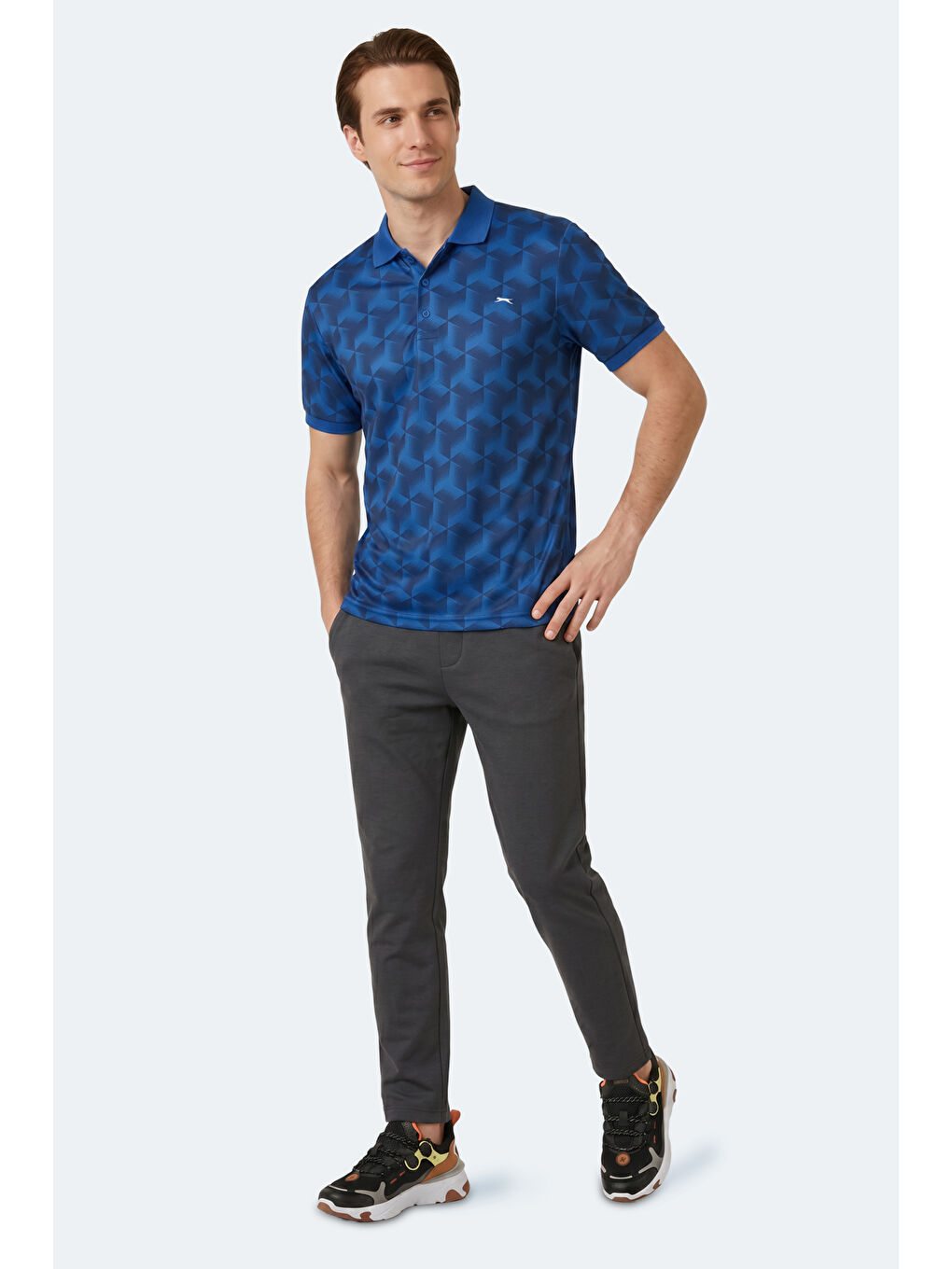 Erkek Polo Yaka Saks Mavi Tişört-4