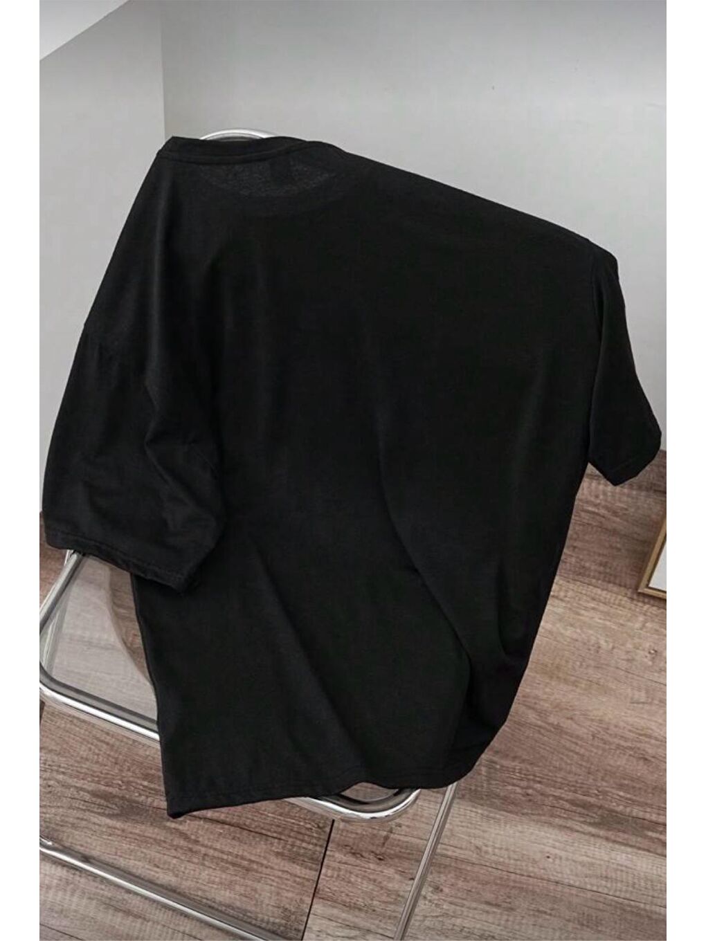 Siyah Cepte Panda Baskılı Oversize Unisex Pamuklu Tişört Battal Büyük Beden Tshirt-2