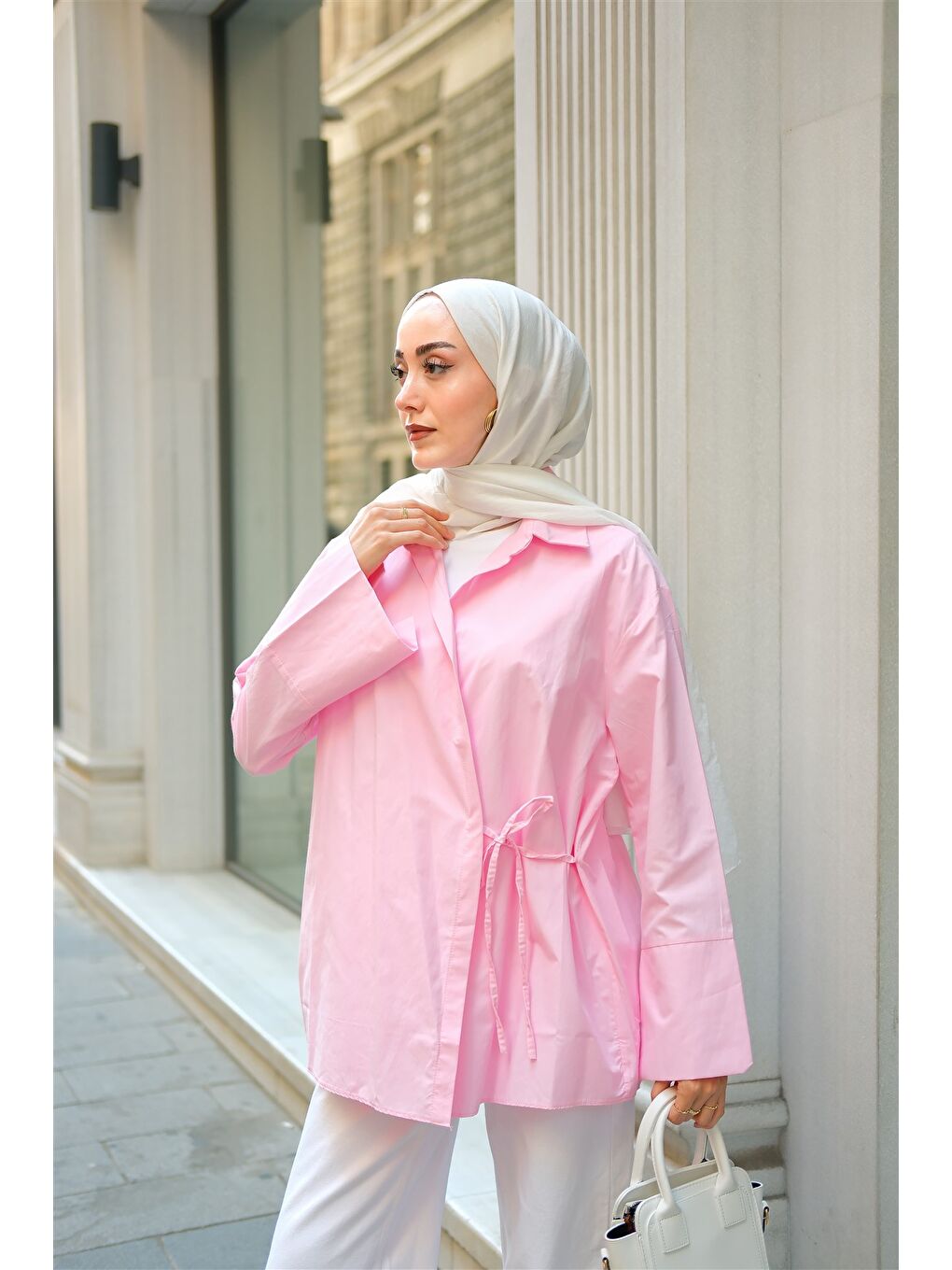 Kadın Yandan Bağlamalı Gömlek Pembe