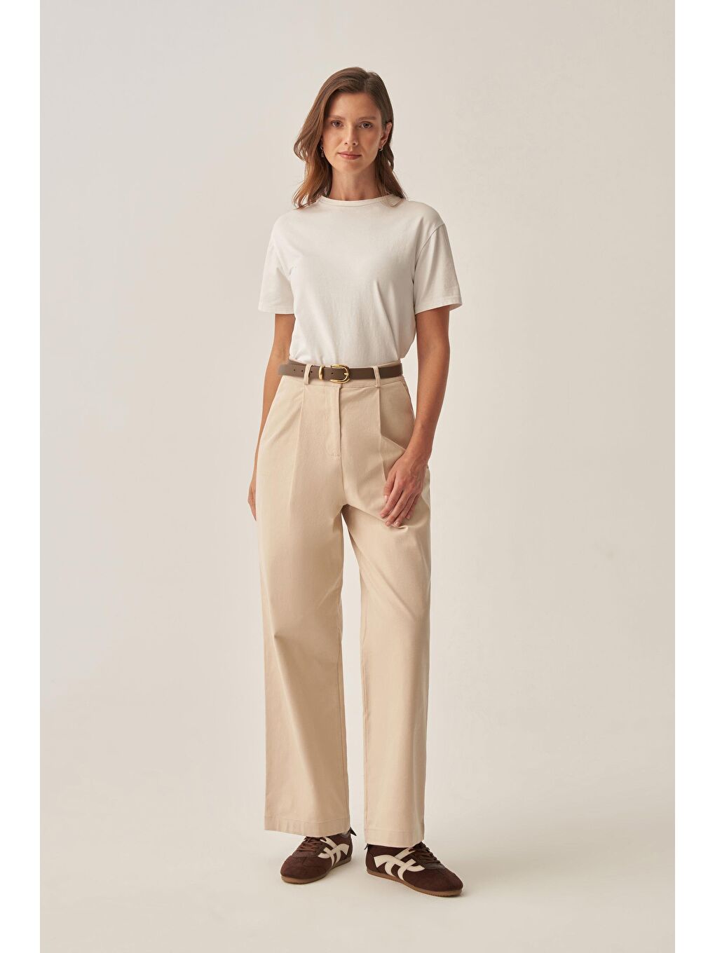 Bej Taş-Gabardin Palazzo Pantolon