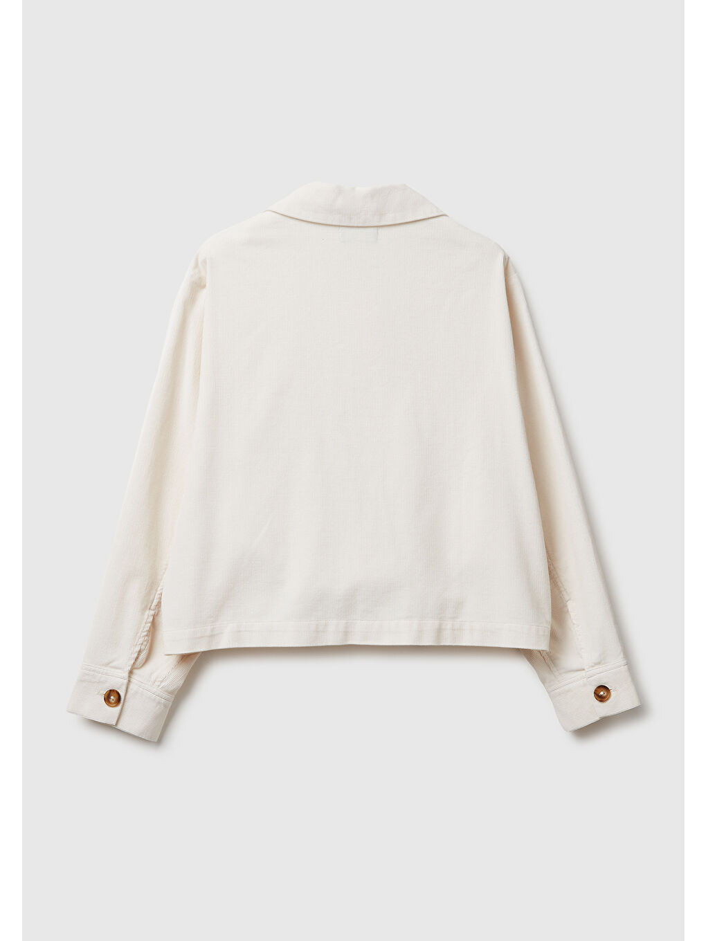 Ekru Kadın Krem %100 Pamuk Cepli Düğmeli Gömlek Yaka Ceket-3