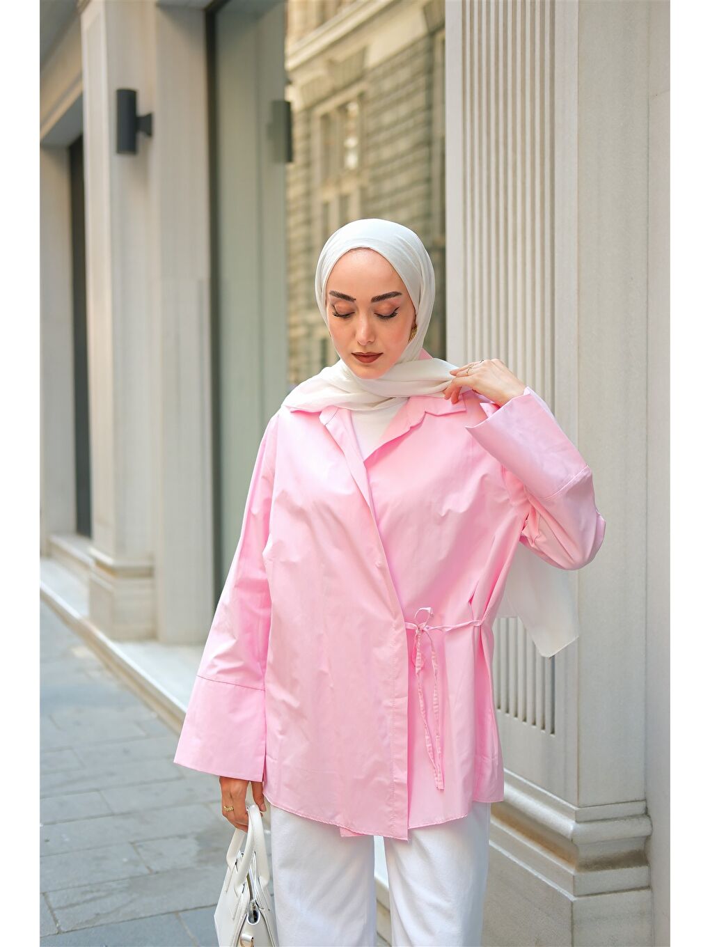 Kadın Yandan Bağlamalı Gömlek Pembe-1