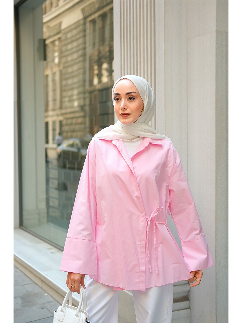 Kadın Yandan Bağlamalı Gömlek Pembe-2