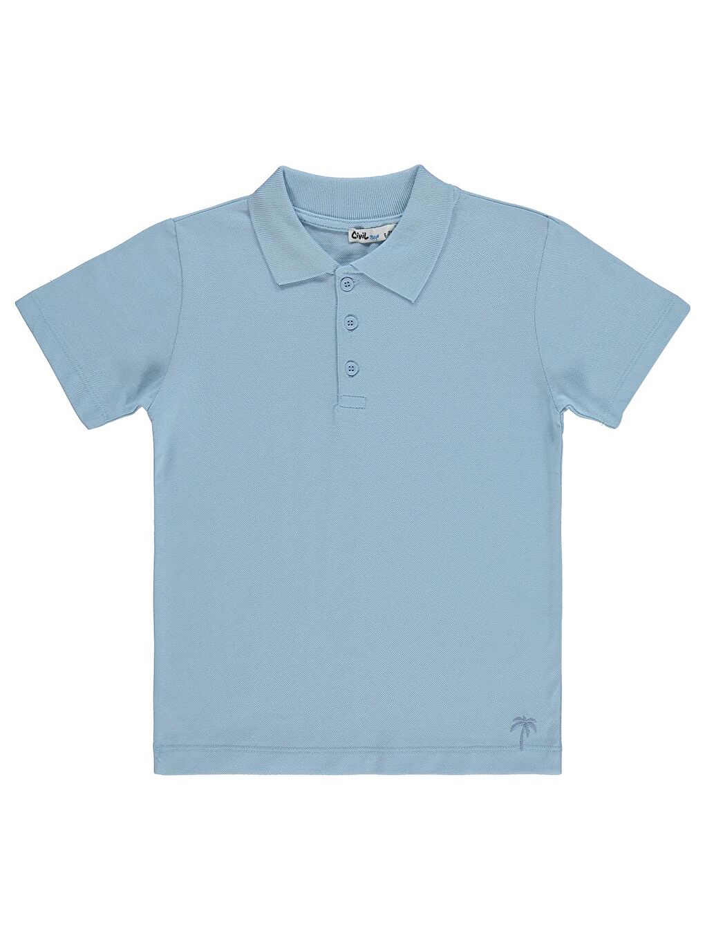 Boys Palmiye Nakışlı Polo Yaka 10-13 Yaş Tişört - Mavi