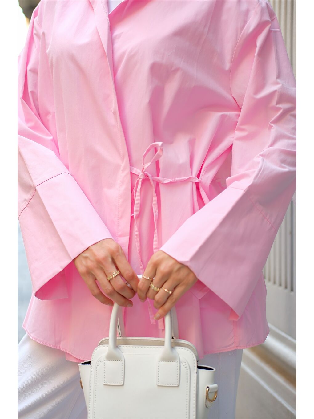 Kadın Yandan Bağlamalı Gömlek Pembe-3