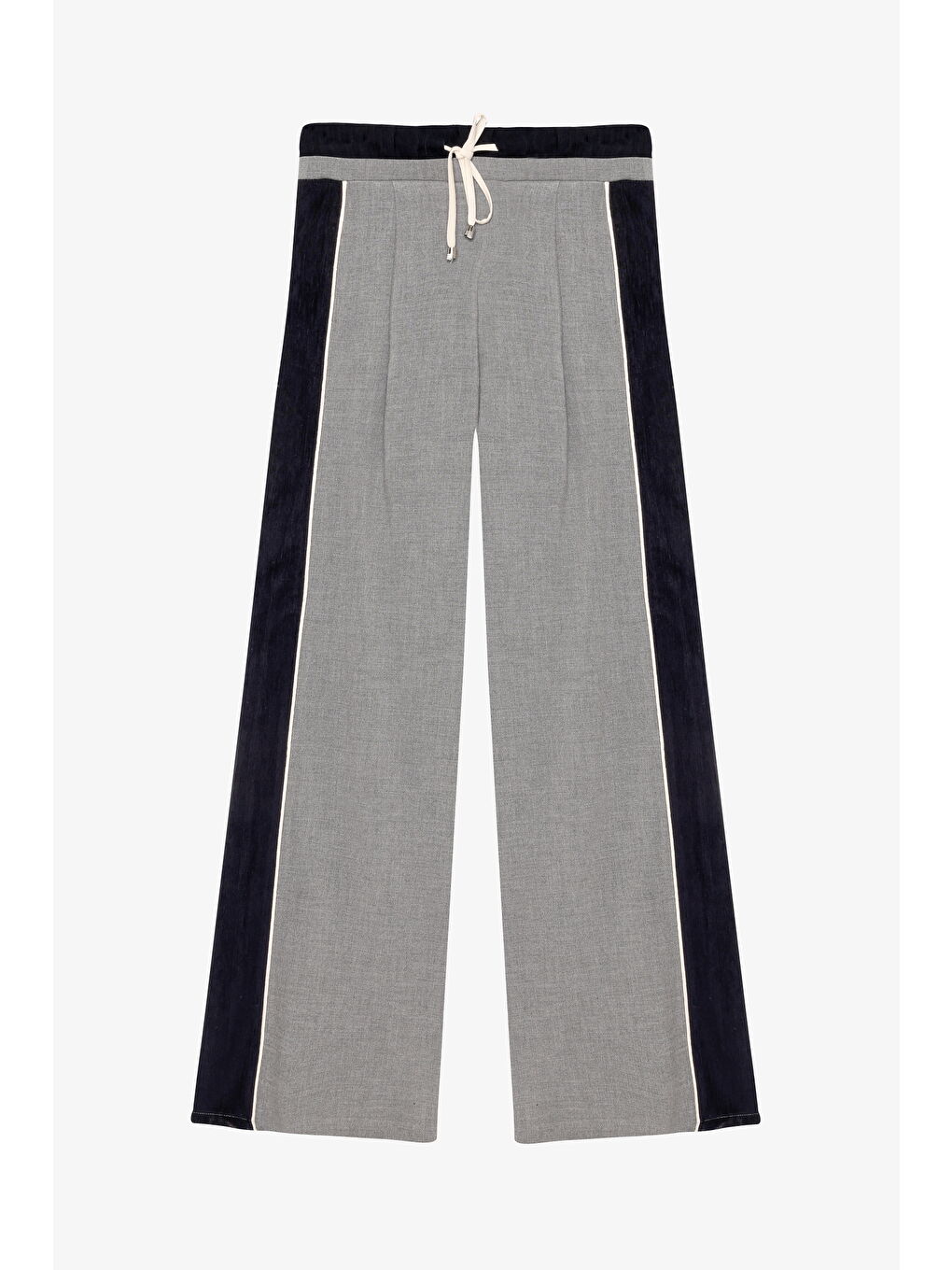 Şerit Garnili Bağcıklı Bol Paça Pantolon Gri