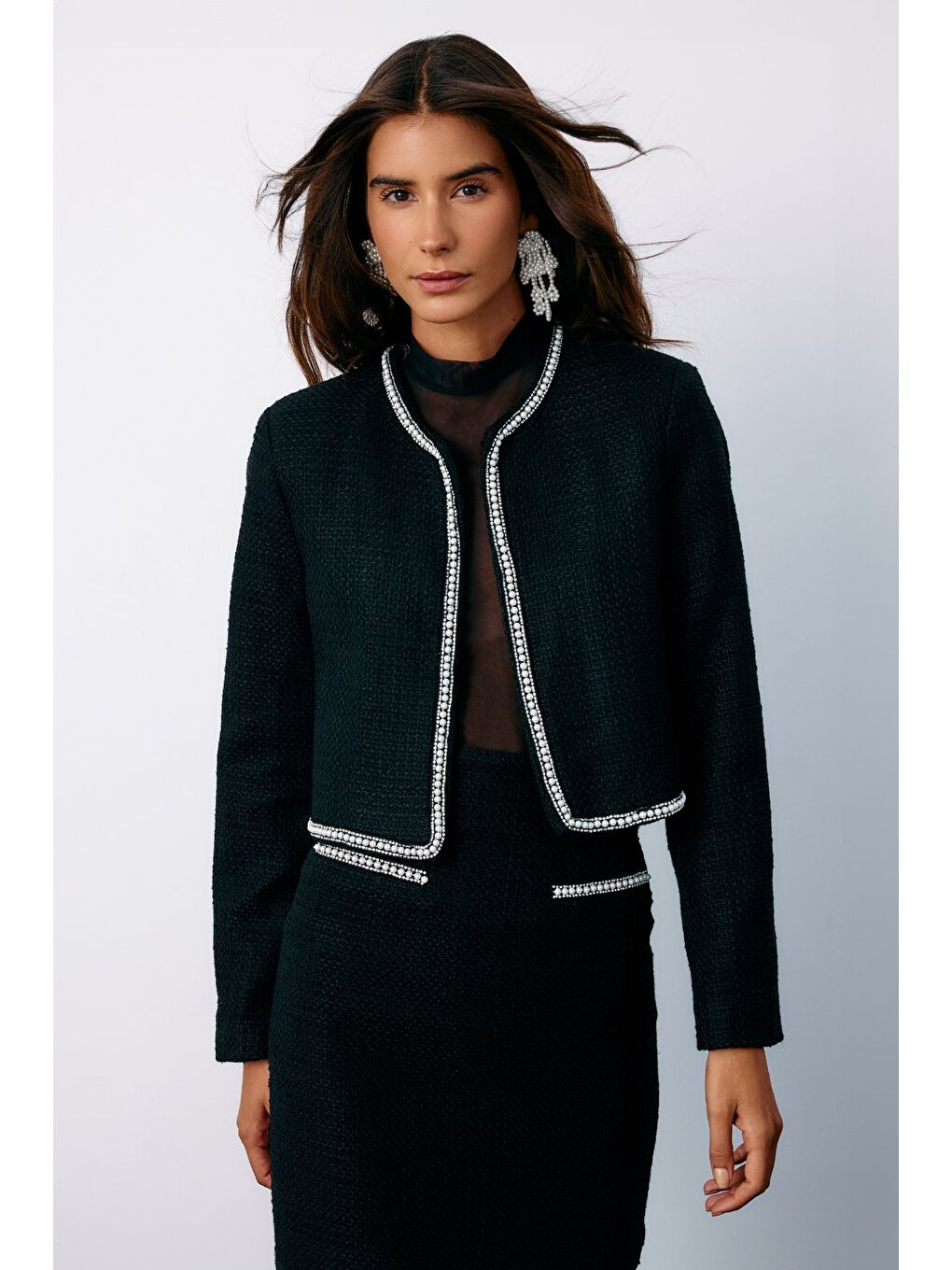 Aksesuar Detaylı Tüvit Ceket - Siyah-2