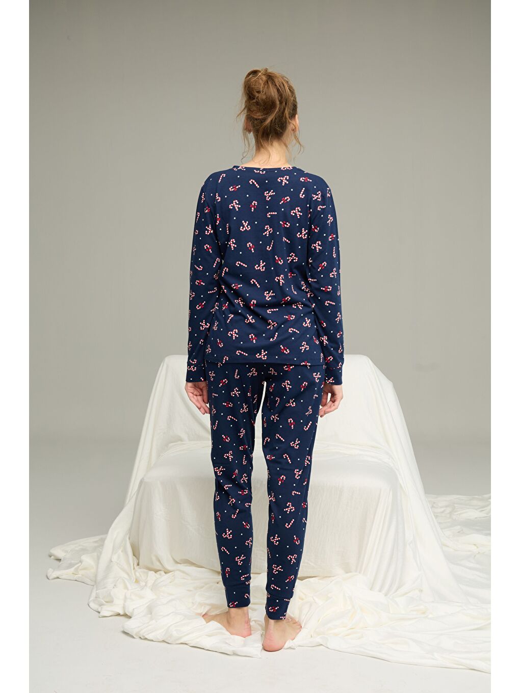 Lacivert Şeker Desenli Örme Pamuklu Pijama Takım25240239-2