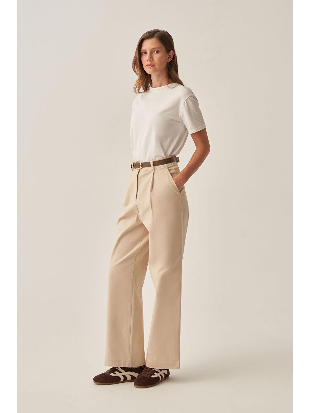 Bej Taş-Gabardin Palazzo Pantolon-1
