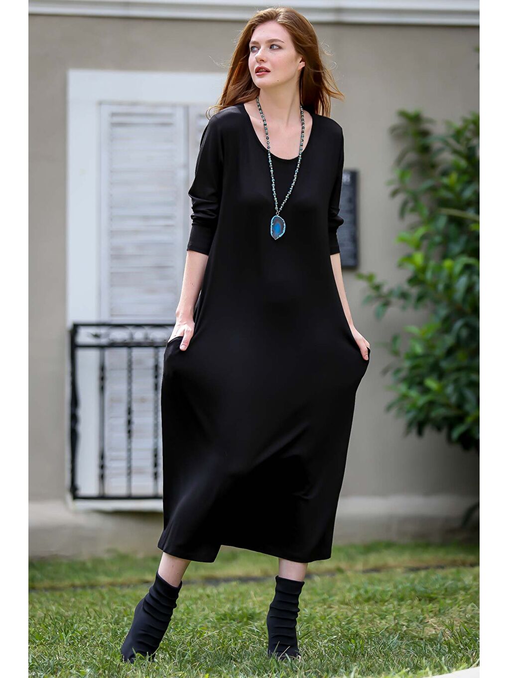 Siyah Gizli cepli oversize salaş elbise-1