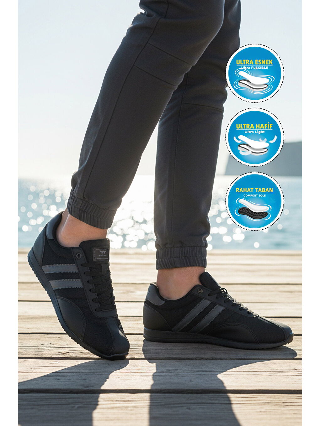 Siyah Gümüş Bağcıklı Hafif Erkek Spor Ayakkabı 2001 Tares M-2