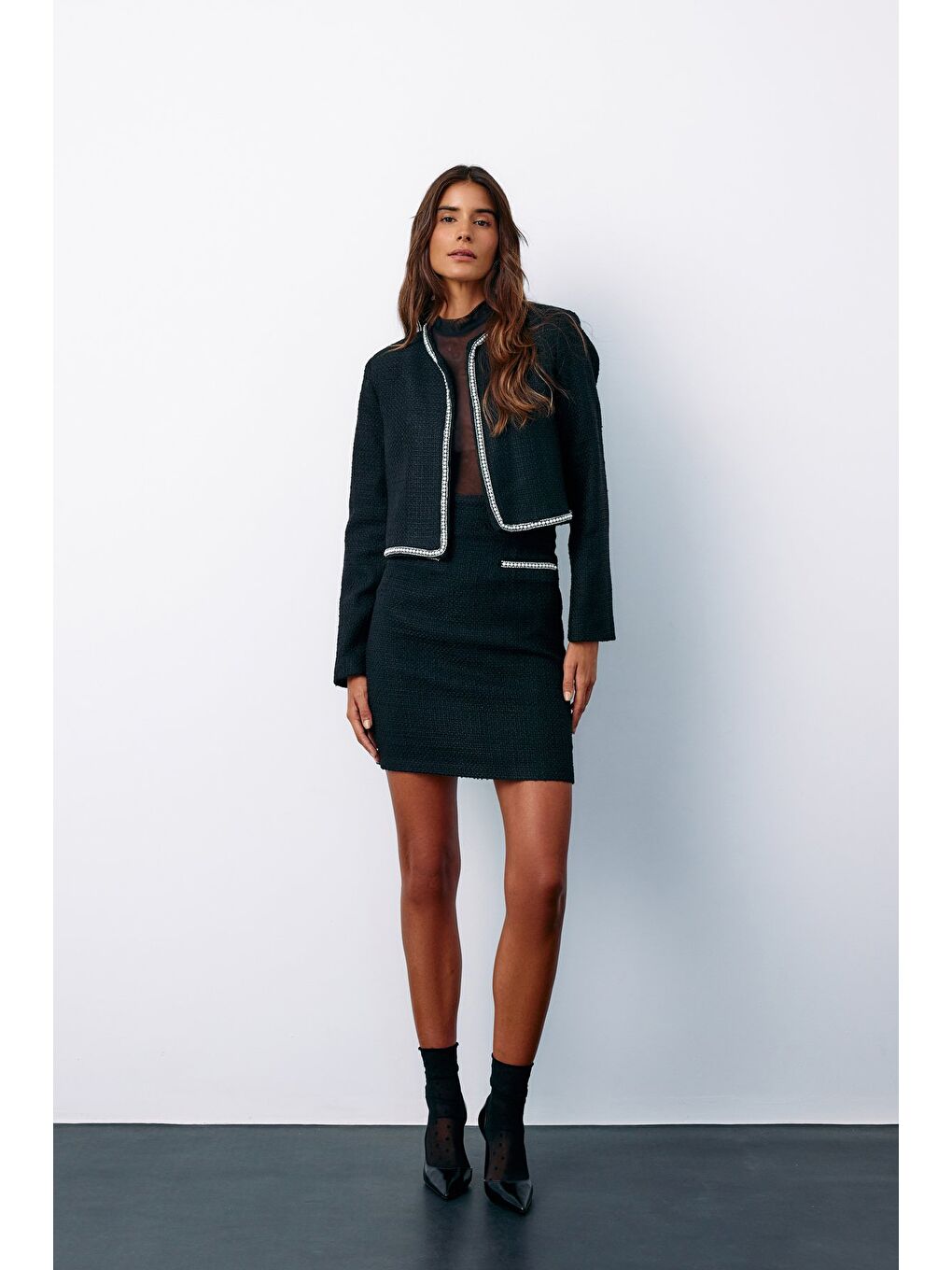 Aksesuar Detaylı Tüvit Ceket - Siyah-4