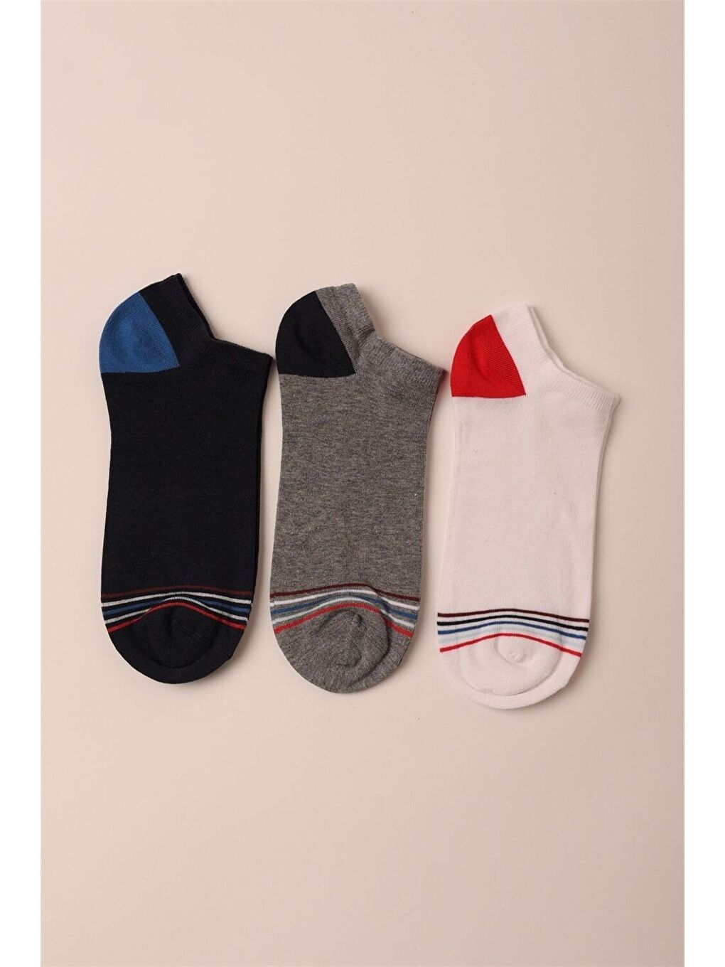 3 Lü Paket Retro Erkek Patik Çorap Beyaz/Lacivert/Grey