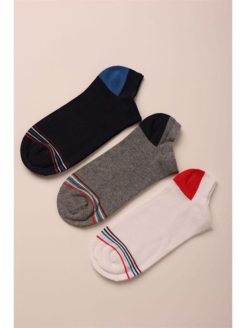 3 Lü Paket Retro Erkek Patik Çorap Beyaz/Lacivert/Grey-1