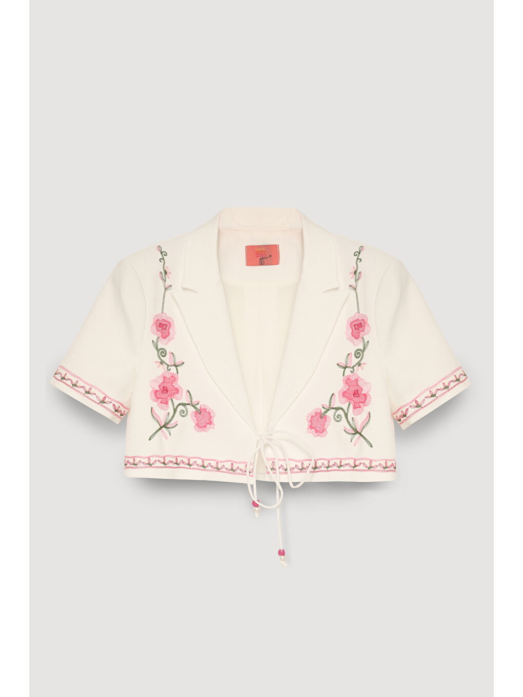 Nakış Çiçek Desenli Kısa Ceket Ekru-1