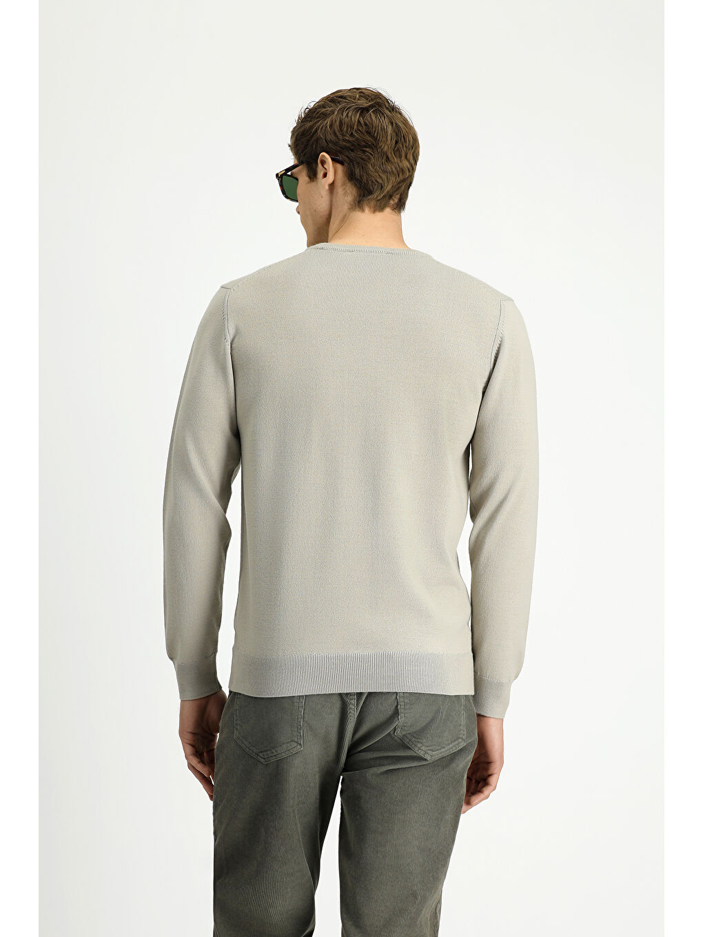 Bej Bisiklet Yaka Regular Fit Yünlü Örme Triko Kazak-4