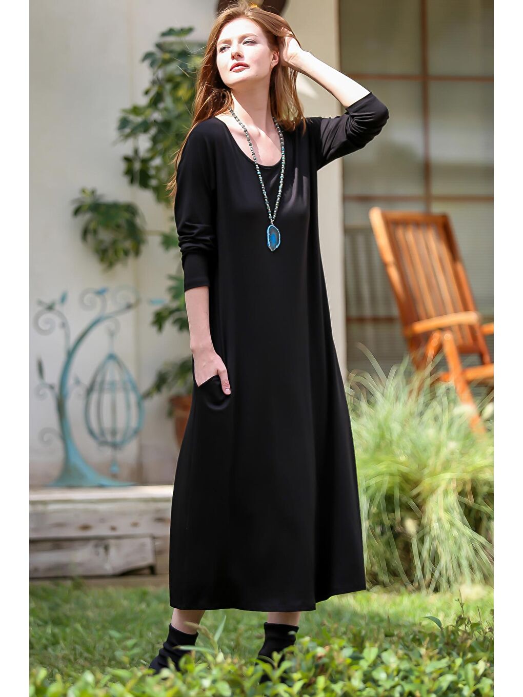 Siyah Gizli cepli oversize salaş elbise-2