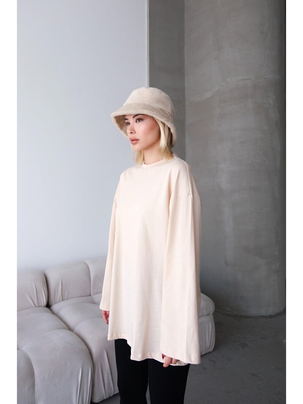 Geniş Kol Oversize 2'Li Paket T-Shirt 964 Bej/Kahverengi-1