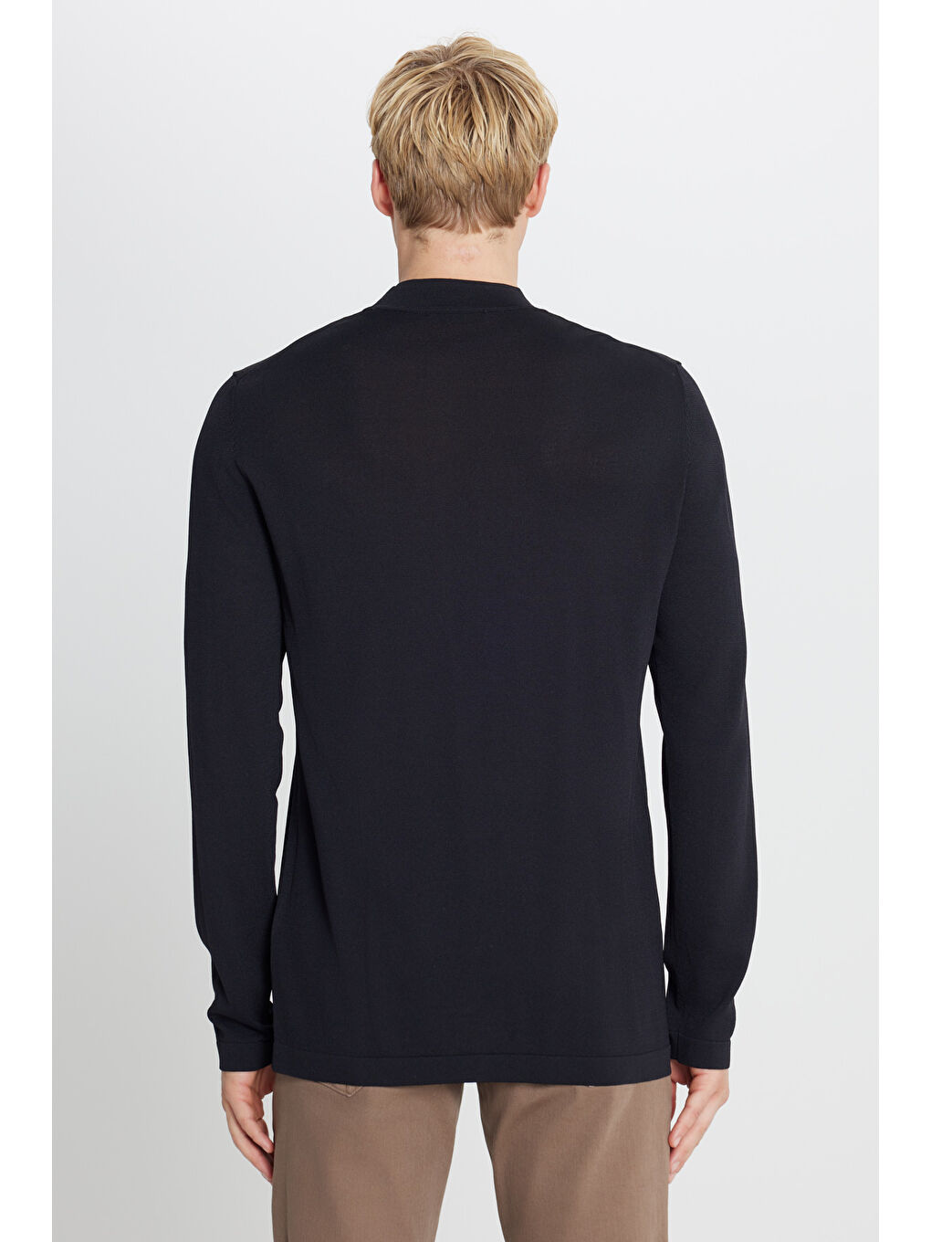 Erkek Siyah Standart Fit Normal Kesim Yarım Balıkçı Yaka Triko Basic Kazak-4