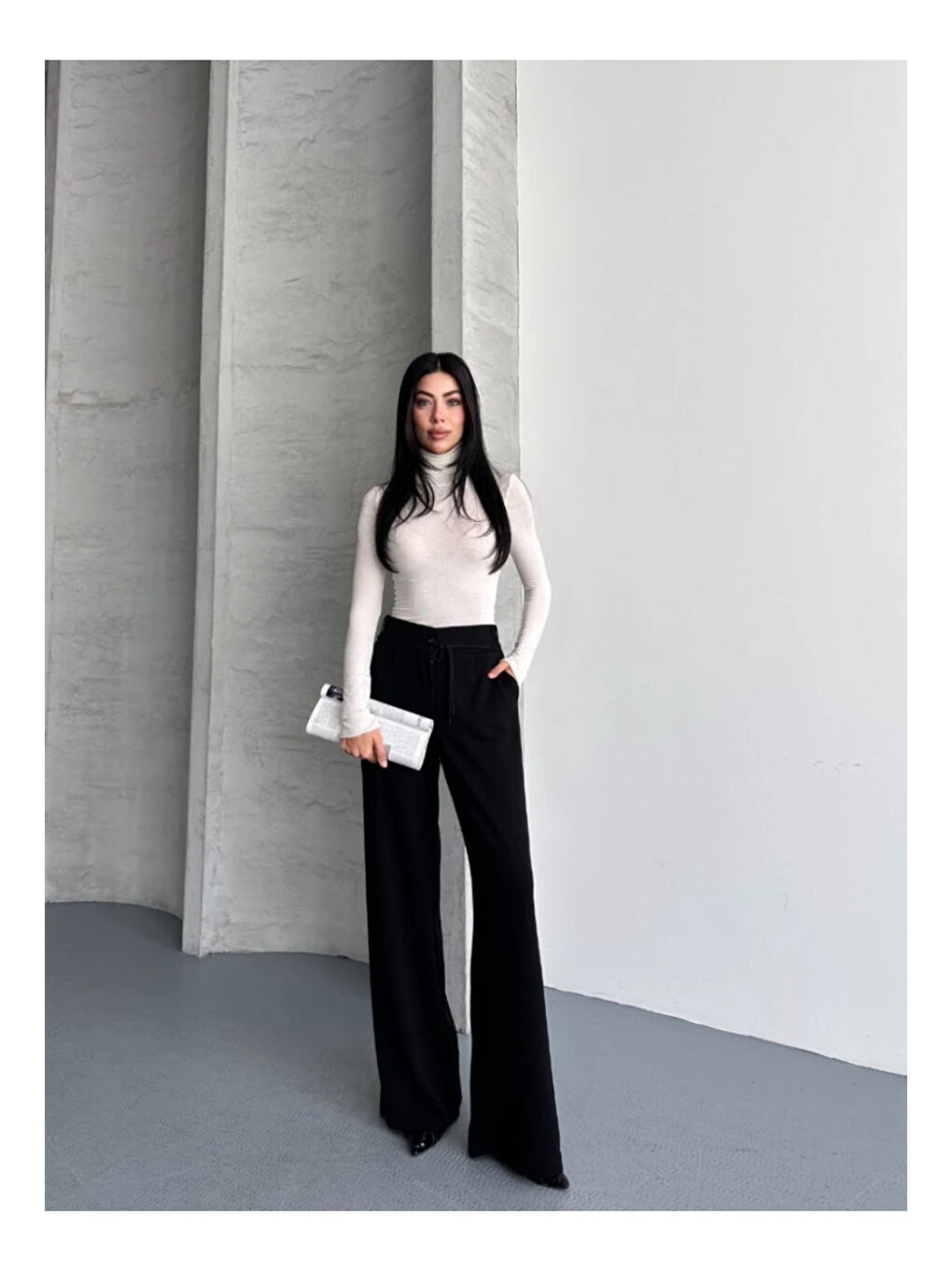 Modal Kumaş Bel Detay Pantalon Siyah-3