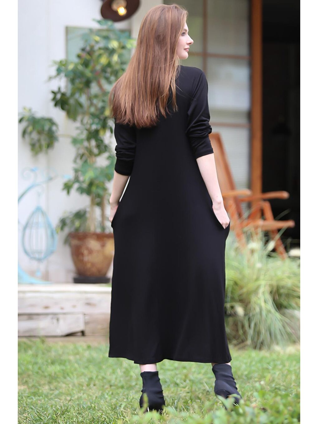 Siyah Gizli cepli oversize salaş elbise-3