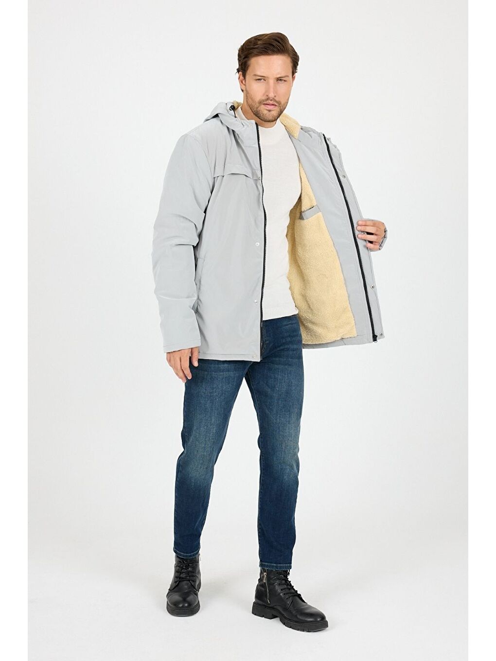 Gri Vibes x Avmteks Kürklü Kapüşon Detaylı Mont 003-2