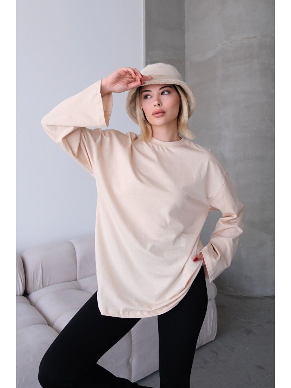 Geniş Kol Oversize 2'Li Paket T-Shirt 964 Bej/Kahverengi-3