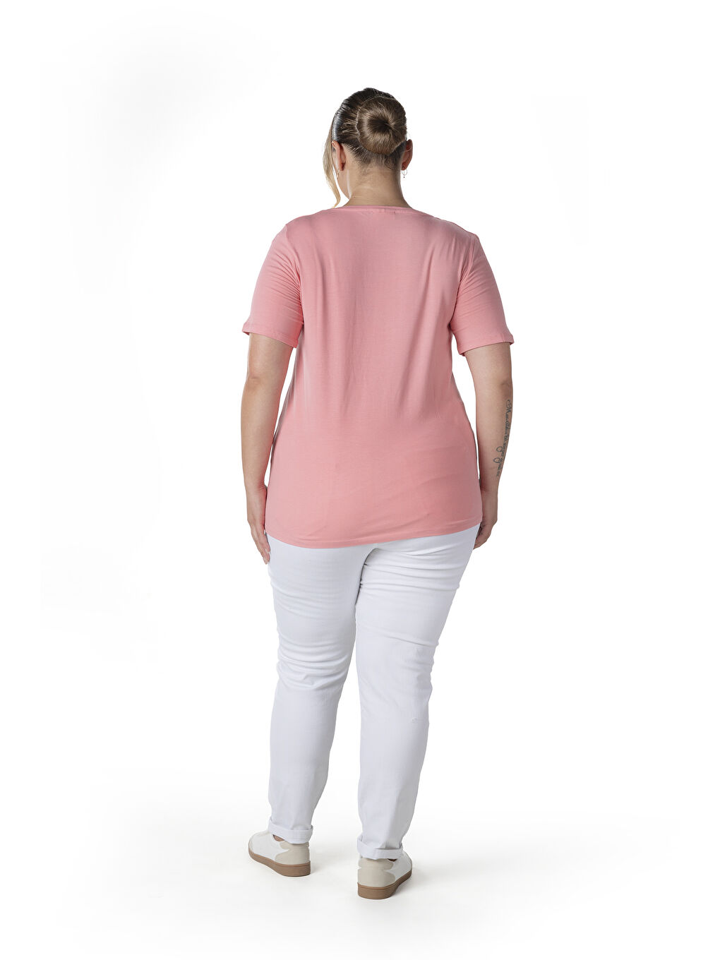 Pembe Büyük Beden Kısa Kol Basic T-shirt 10971529-6