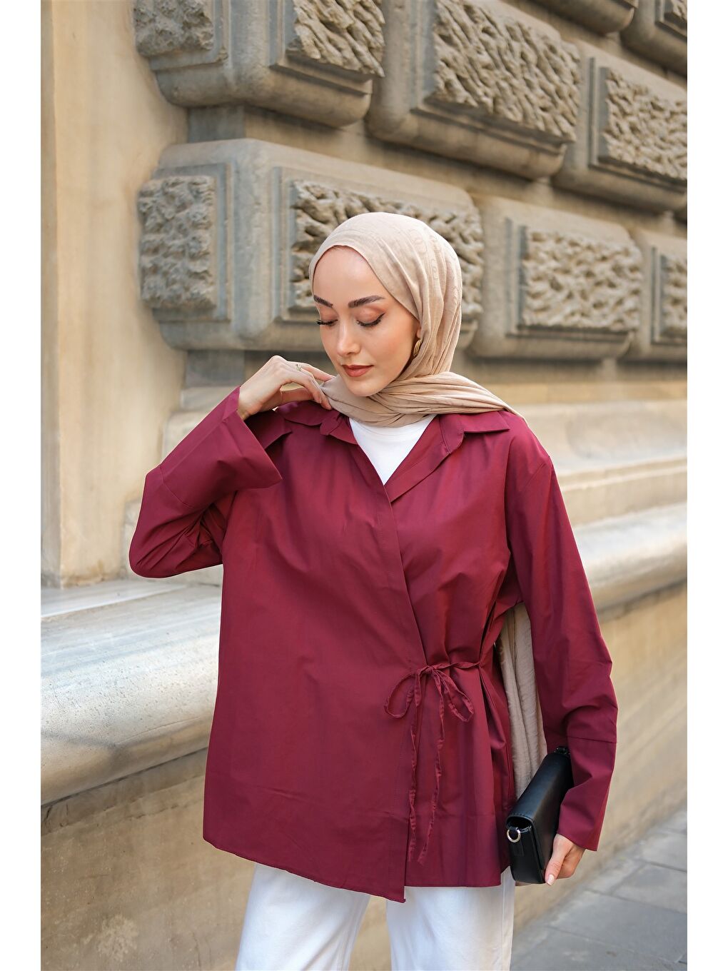 Kadın Yandan Bağlamalı Gömlek Bordo