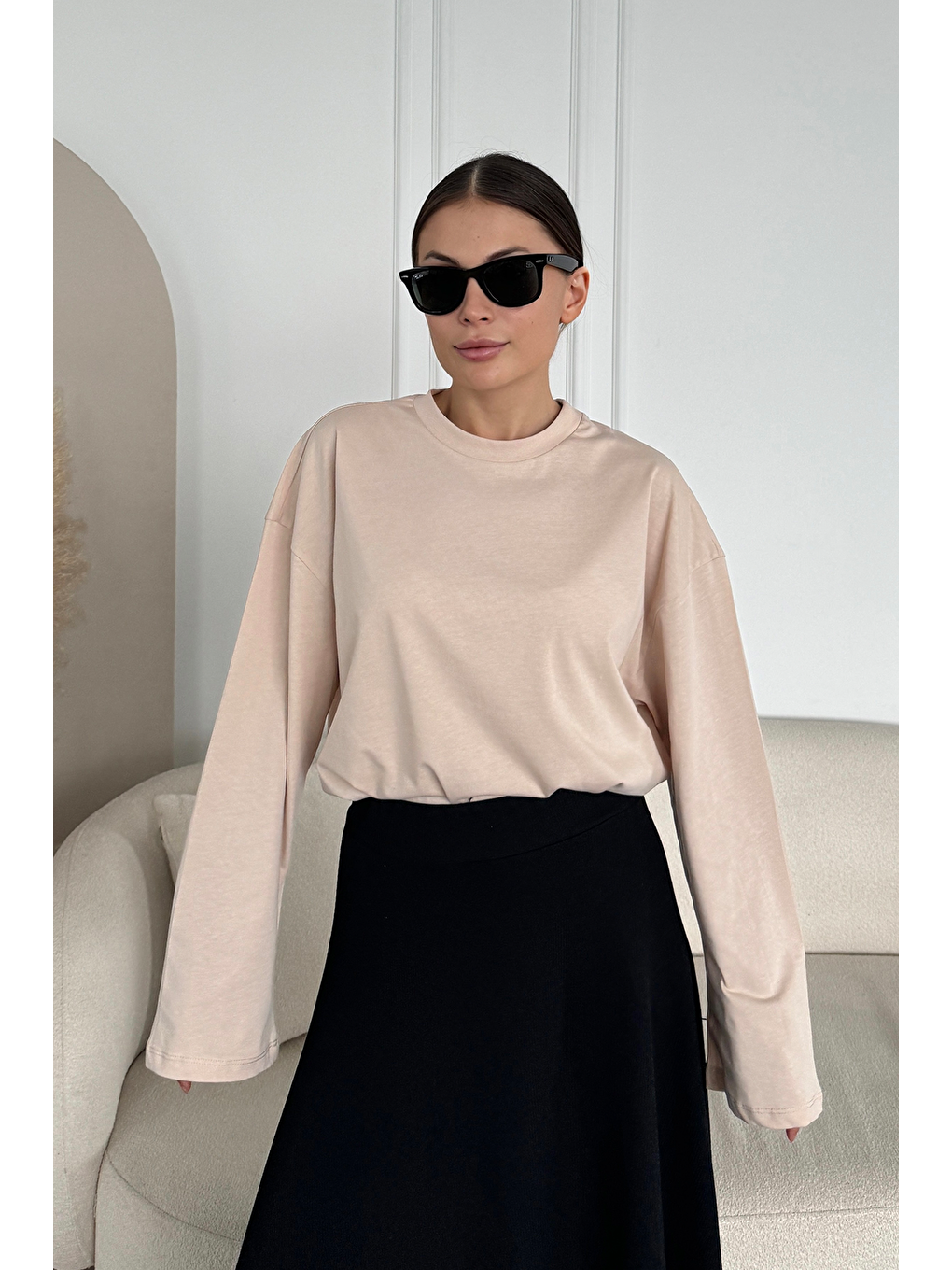 Geniş Kol Oversize 2'Li Paket T-Shirt 964 Bej/Kahverengi-4