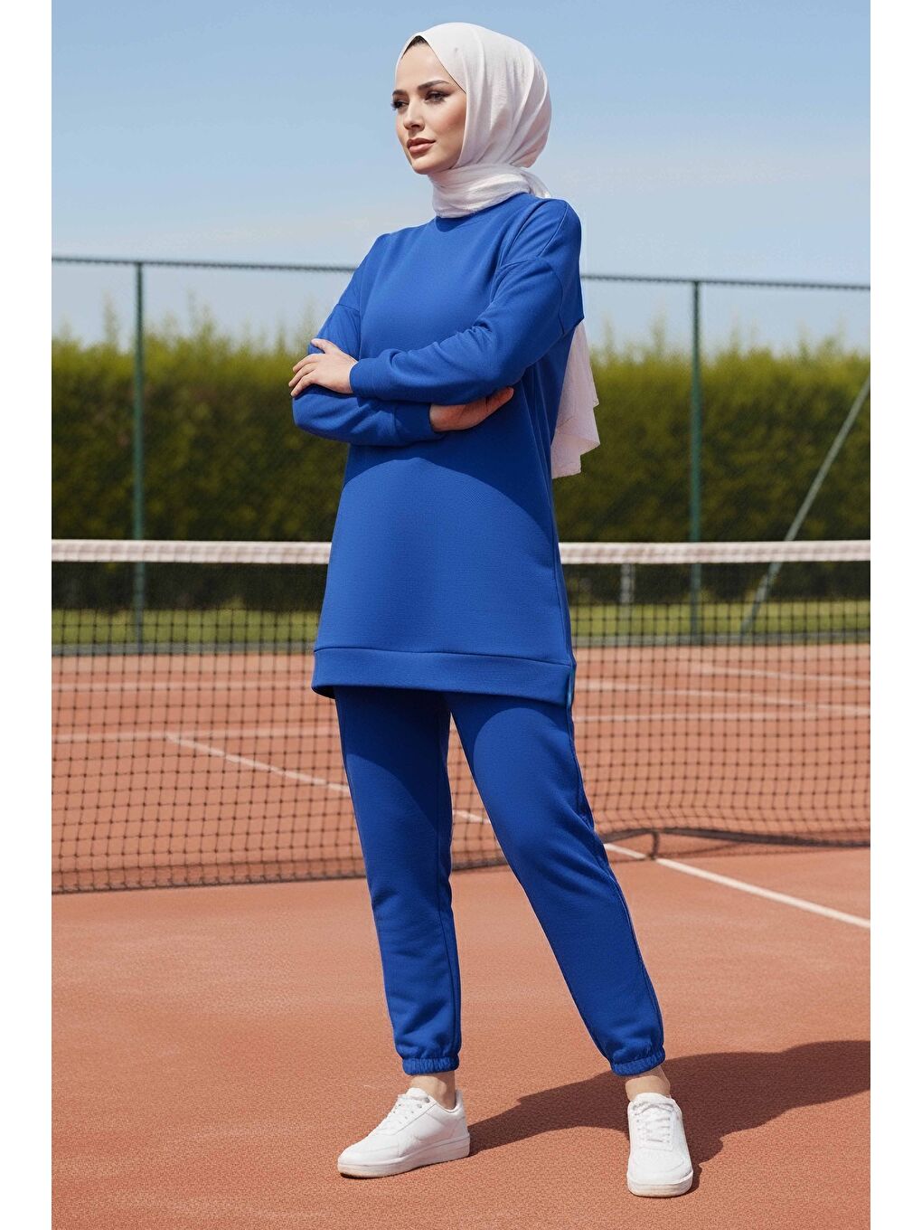 Mavi Paça Lastikli İki İplik İkili Takım Saks - 28029-SAKS-1