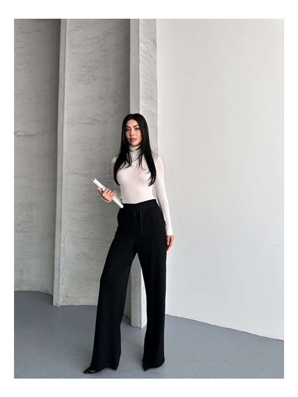 Modal Kumaş Bel Detay Pantalon Siyah-4