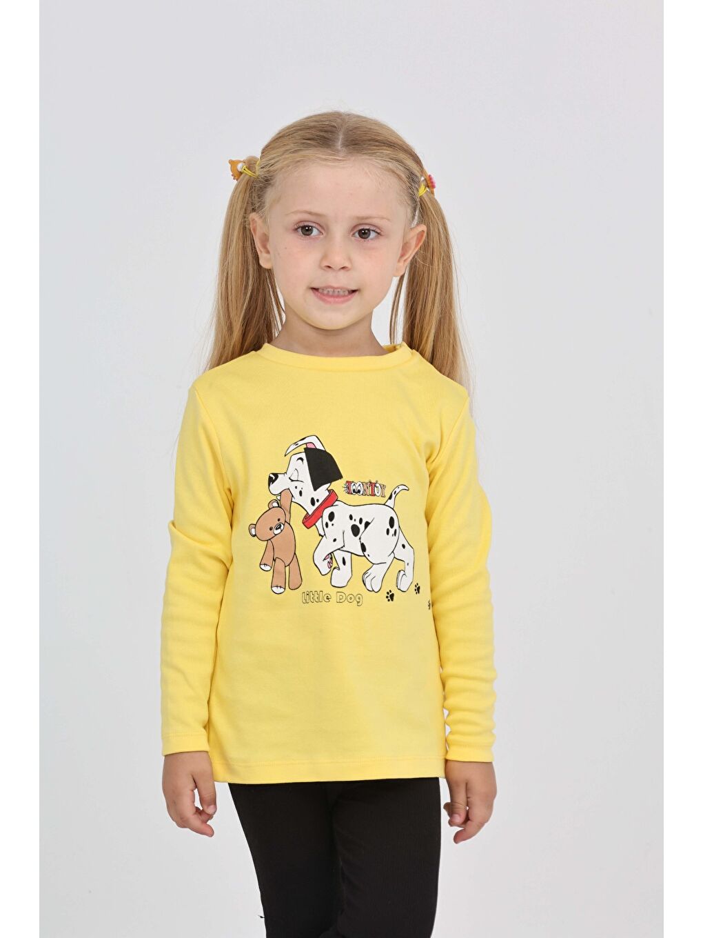 Sarı Kız Çocuk Köpekli Ayı Baskılı Sweatshirt
