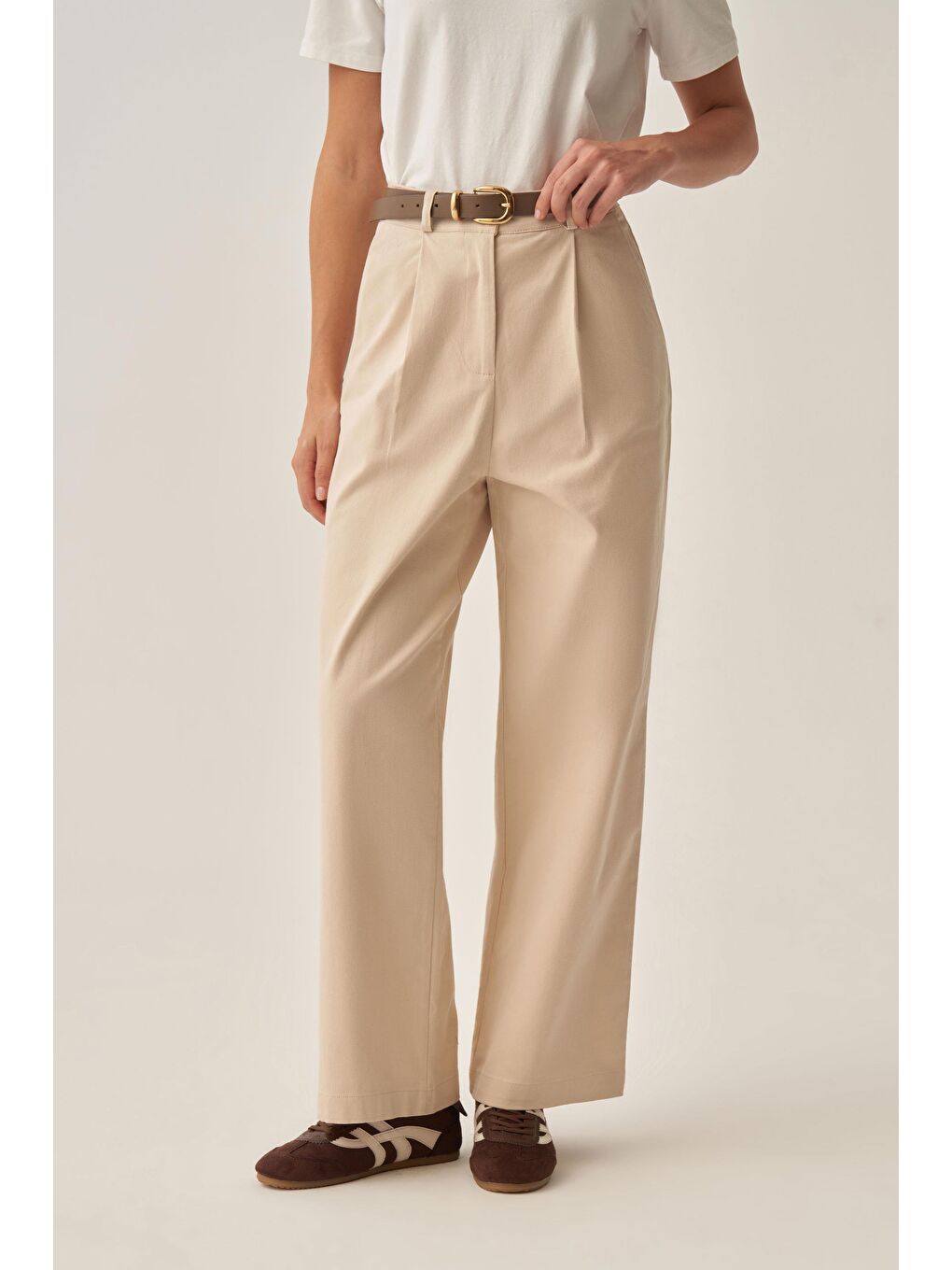 Bej Taş-Gabardin Palazzo Pantolon-3