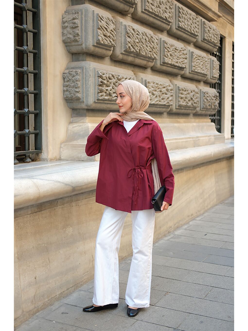 Kadın Yandan Bağlamalı Gömlek Bordo-1