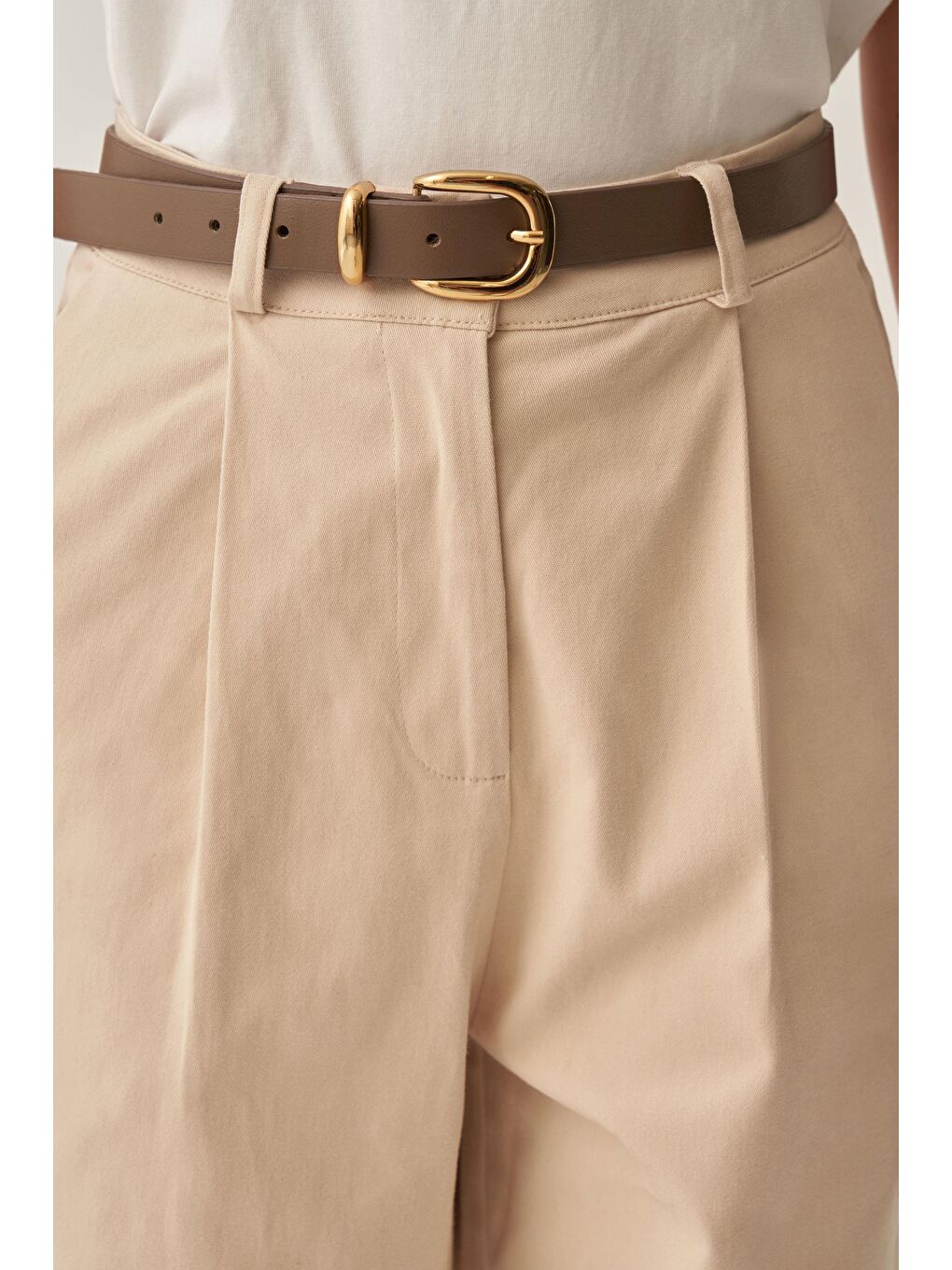 Bej Taş-Gabardin Palazzo Pantolon-4