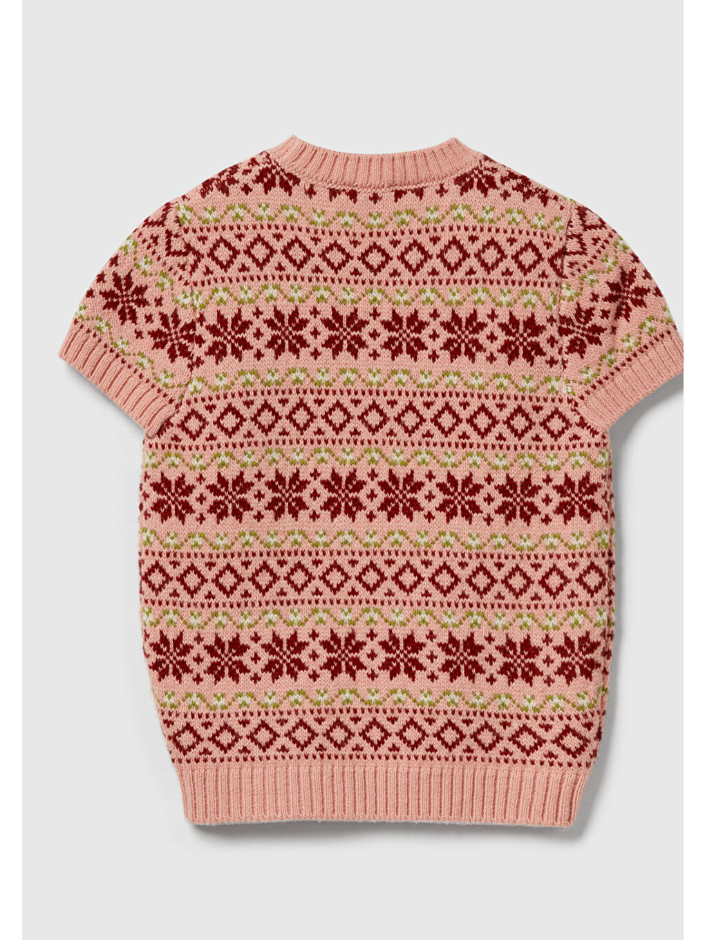 Pembe Kadın Gül Kurusu  Yün Alpaka Karışımlı Jakarlı Kısa Kollu Stranger Things Kazak-3