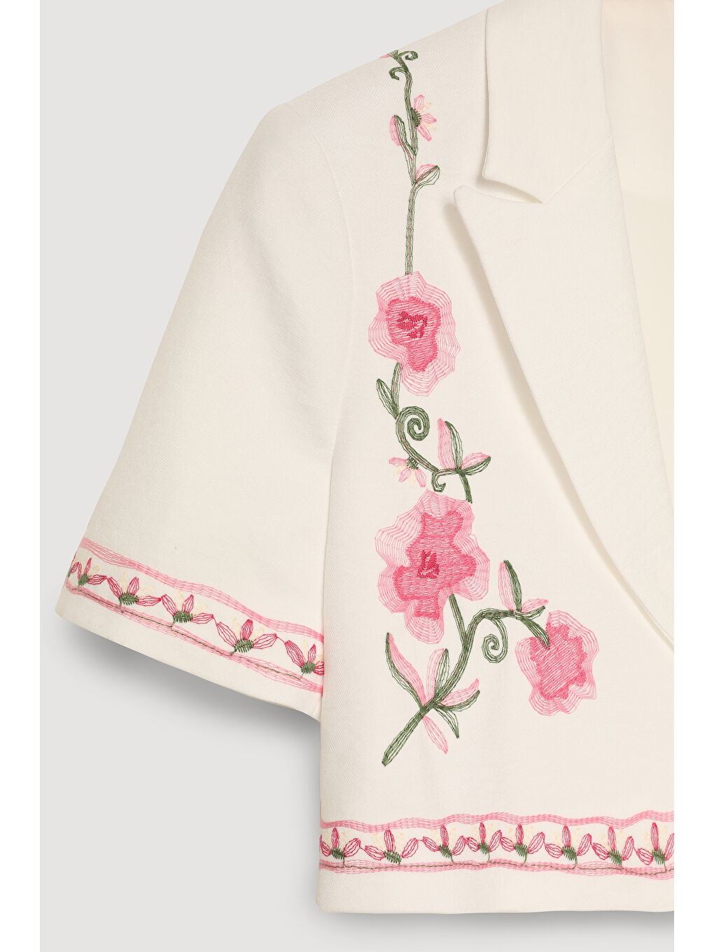 Nakış Çiçek Desenli Kısa Ceket Ekru-2