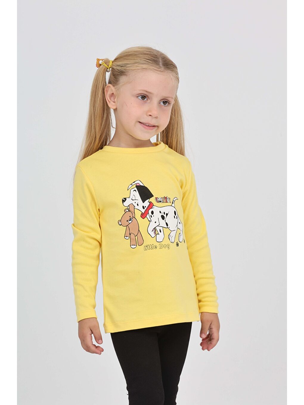 Sarı Kız Çocuk Köpekli Ayı Baskılı Sweatshirt-1