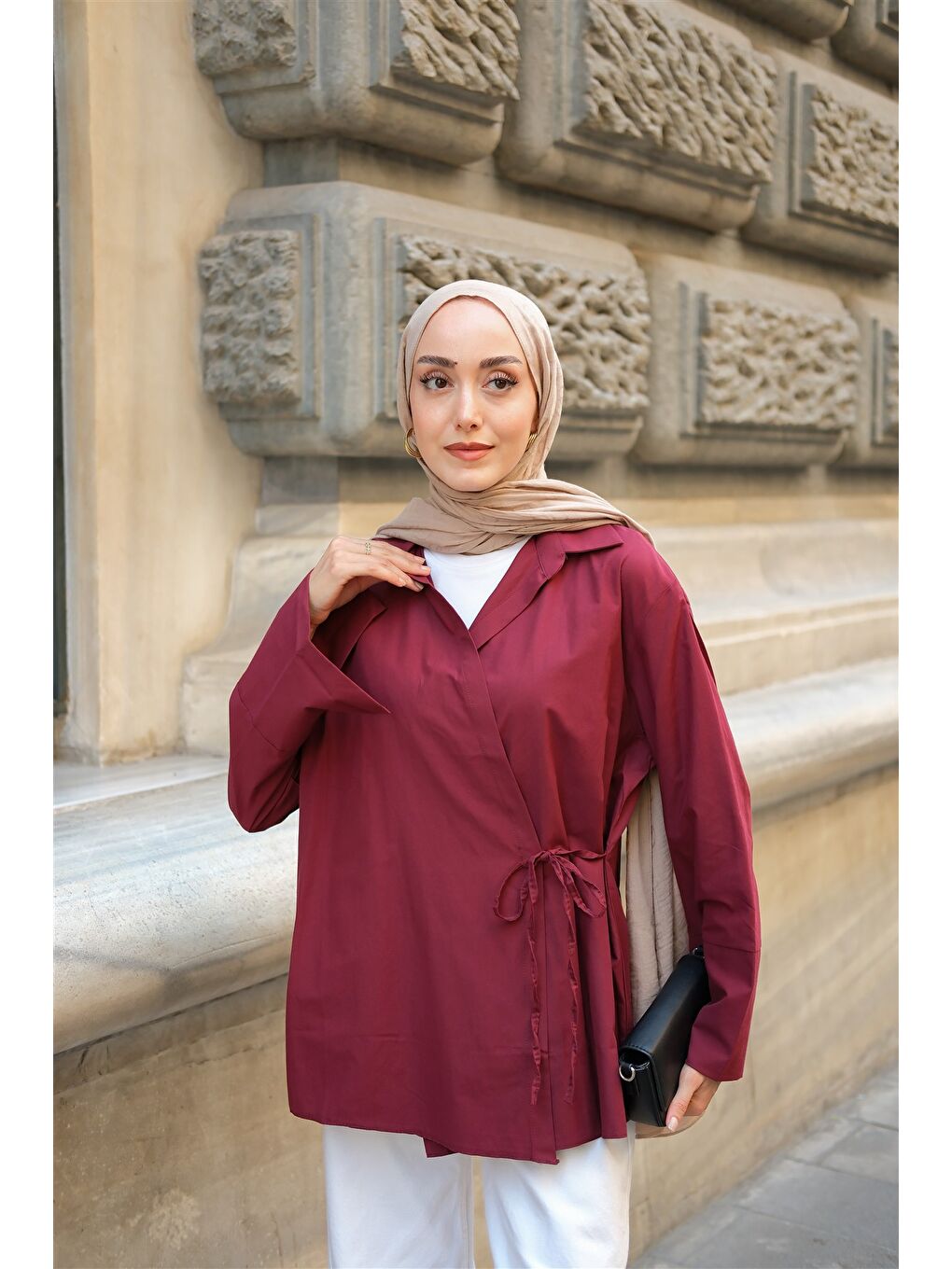 Kadın Yandan Bağlamalı Gömlek Bordo-2